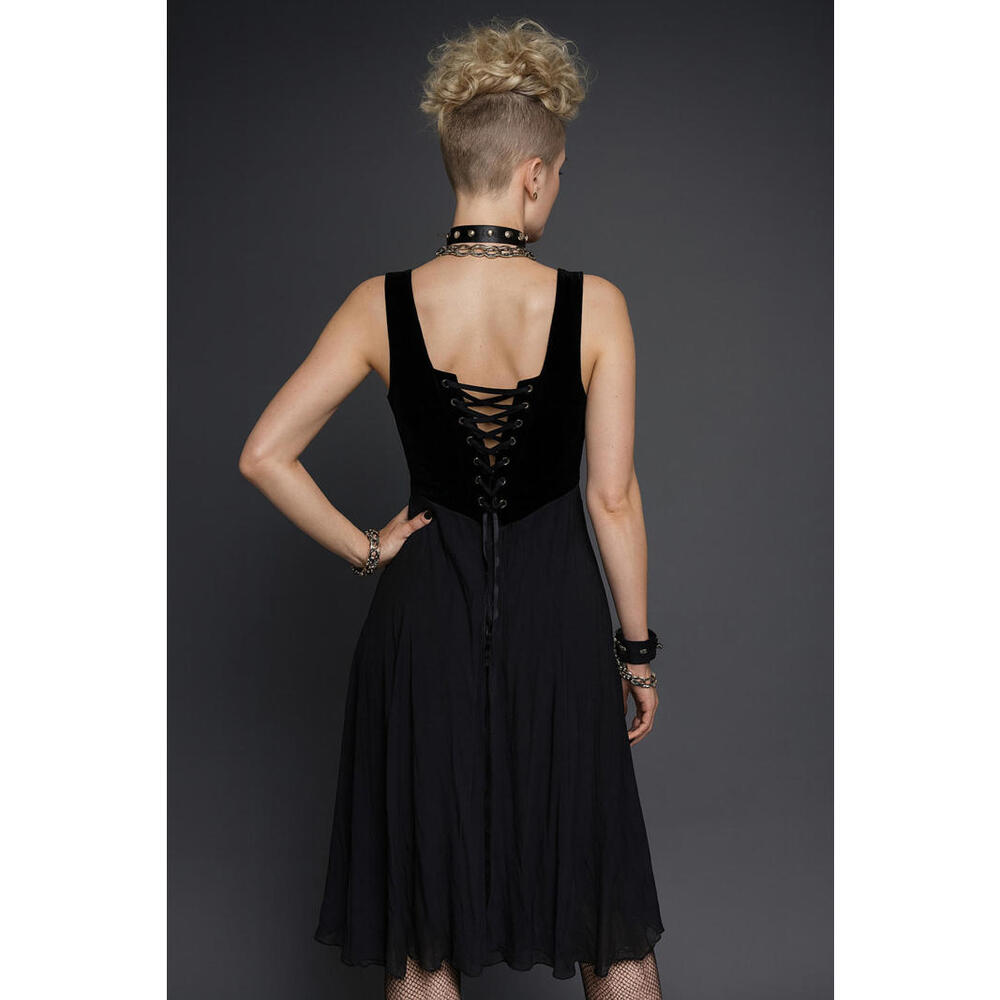Vintage Nine West Black Velvet Lace Up Asymmetrical Dress LBD sz 6 Edgy Glamor